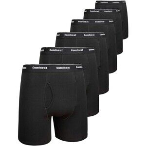 Comfneat Men's Boxer Briefs Black 6 Pack Tagless No Ride-Up Cotton Spandex XXL